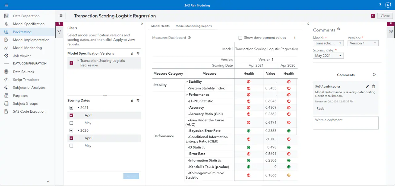 screenshot of SAS Risk Management